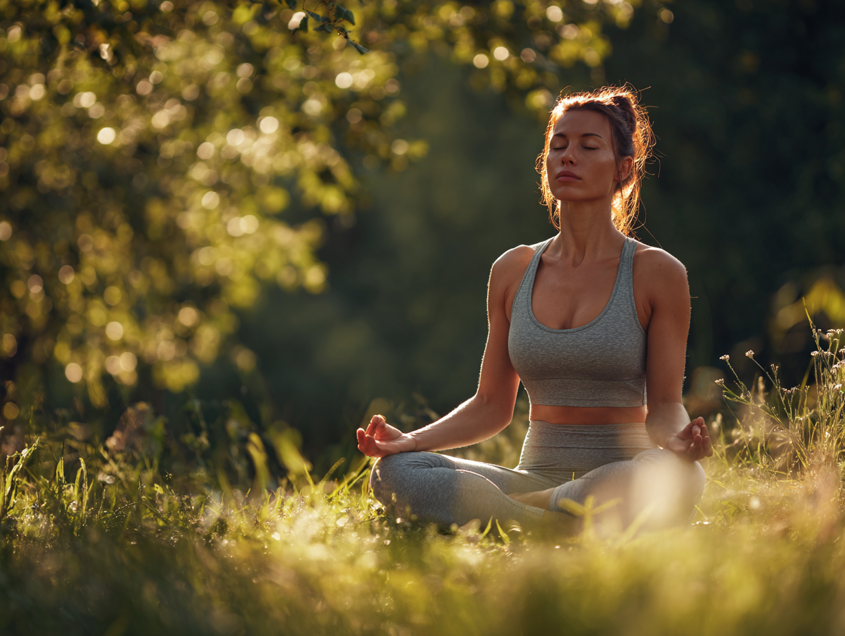 Жінка практикує йогу на природі